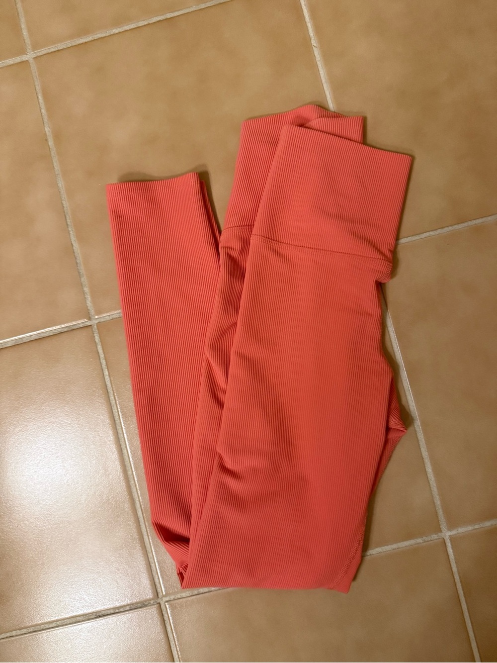 Beach Riot Ribbed High-Waist Leggings in Coral Orange